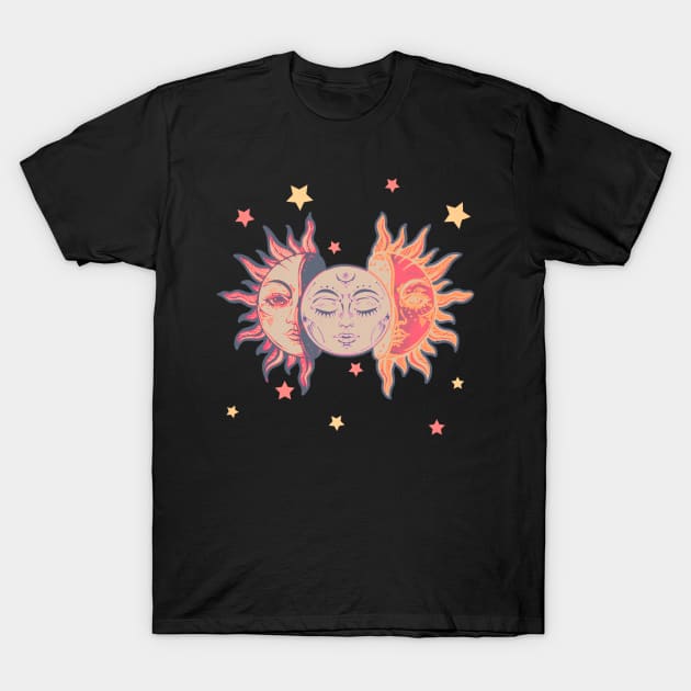 Star child of the moon and sun (black bg, matte 1 version) T-Shirt by VantaTheArtist